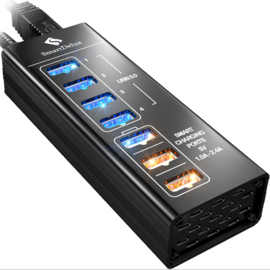 7-port Aluminum USB Hub (Black) (7 ports USB 3.0 + 3 SMART CHARGING ports) — SDU3-P4C3