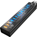 13-port Aluminum USB Hub (Black) (10 ports USB 3.0 + 3 SMART CHARGING ports)